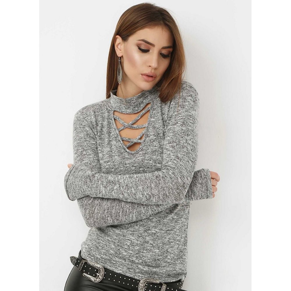 Bambina Mia - Grey Strap-Accent Cutout Top